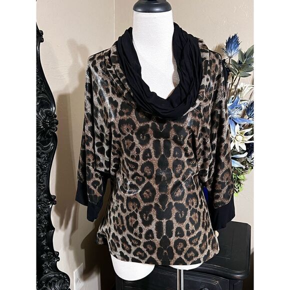 Alberto Makali Animal Print Butterfly Sleeve Cowl Neck Blouse Size X-Small - Picture 4 of 5